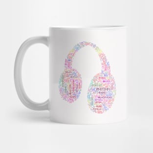 Headphone Audio Silhouette Shape Text Word Cloud Mug